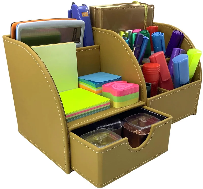 INN DESIGN ORGANİZER ÇEKMECELİ EFSUN SOFT DERİ PASTEL SAFRAN INN-DD-1058