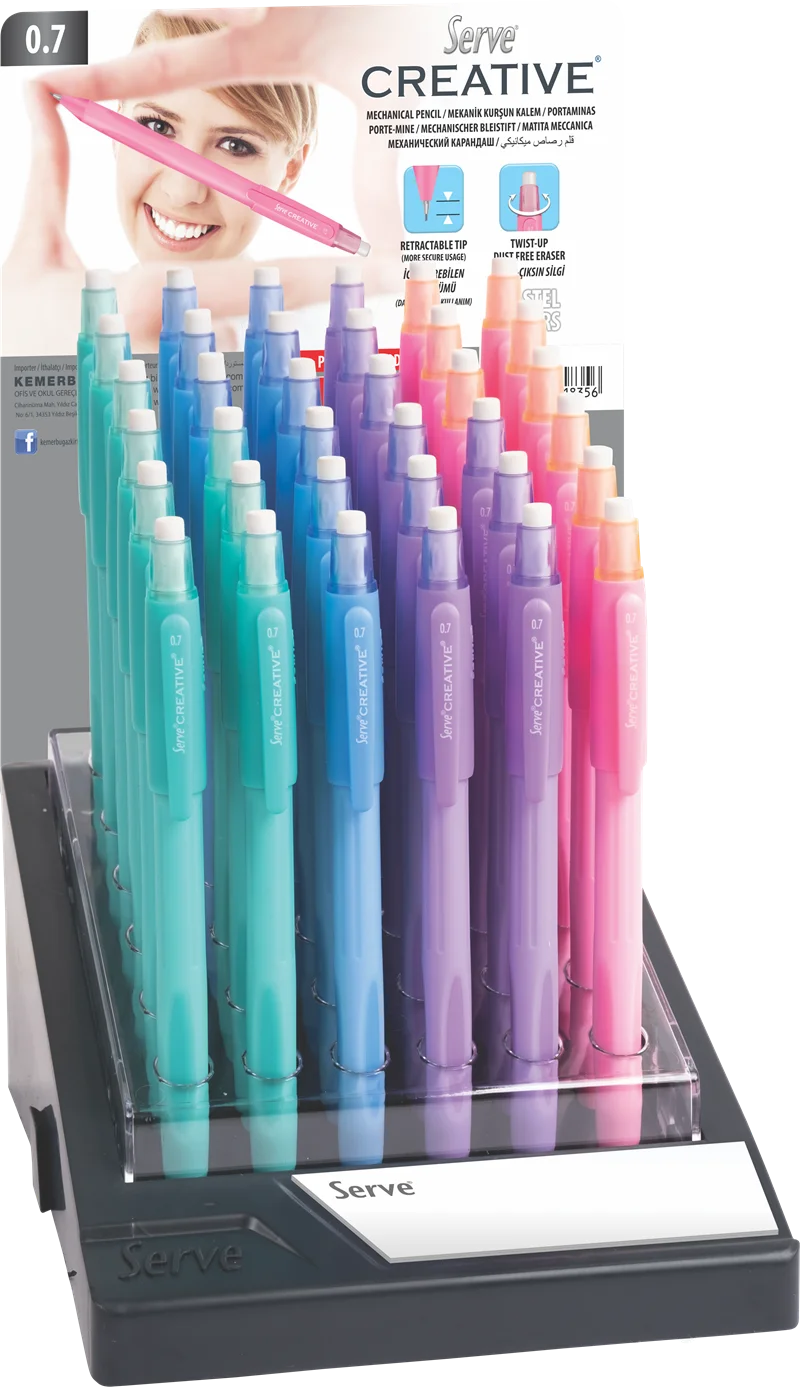 SERVE VERSATİL KALEM CREATIVE 0.7 STAND 36 LI PASTEL SV-C07PS36STND