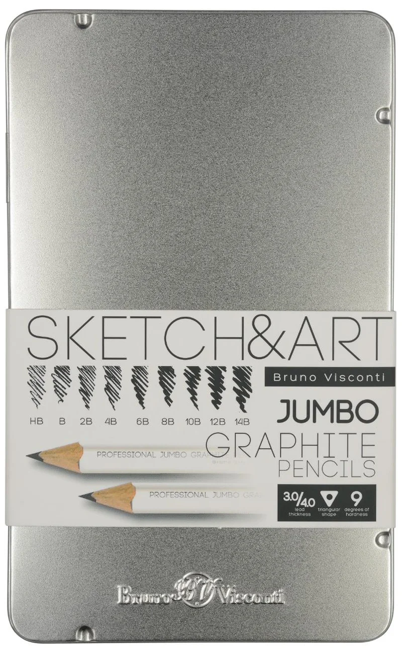 BRUNO VISCONTI KURŞUN KALEM DERECELİ JUMBO SKETCH & ART 3.5 METAL KUTU 9 LU SET (HB-14B) 21-0067