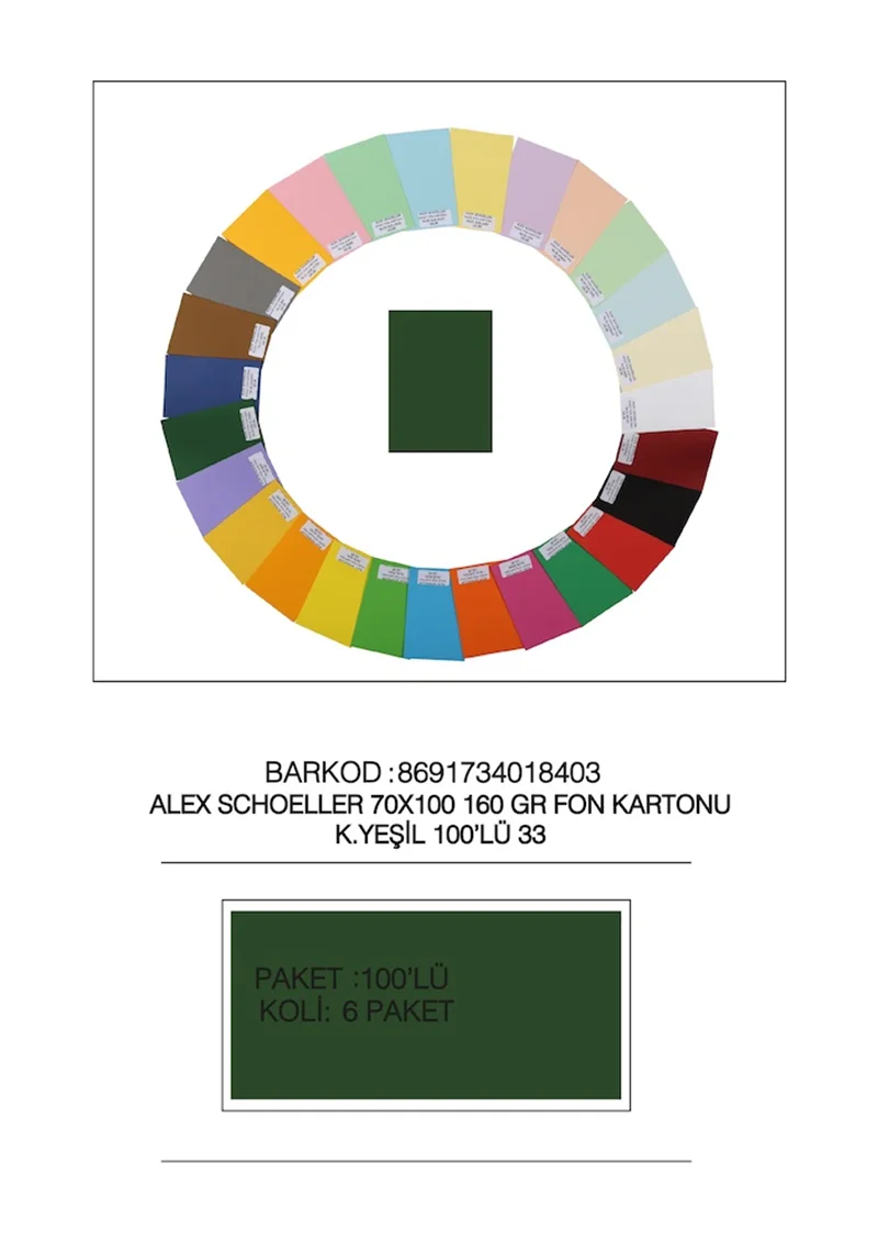 ALEX FON KARTONU 160GR 70X100 NF.YEŞİL 100 LÜ 33