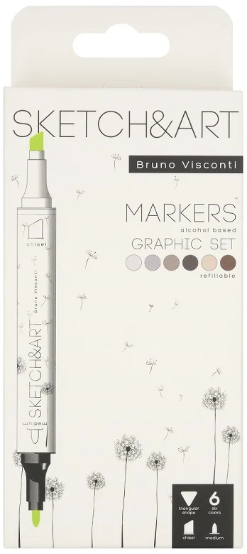 BRUNO VISCONTI TWIN MARKER SKETCH &amp; ART 6 RENK GRAPHICS 22-0081/06