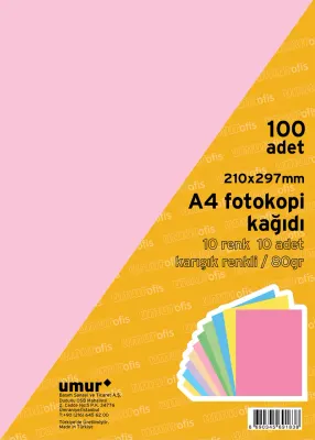 UMUR RENKLİ FOTOKOPİ KAĞIDI A4 80 GR 100 LÜ 10 KARIŞIK RENK 30001391