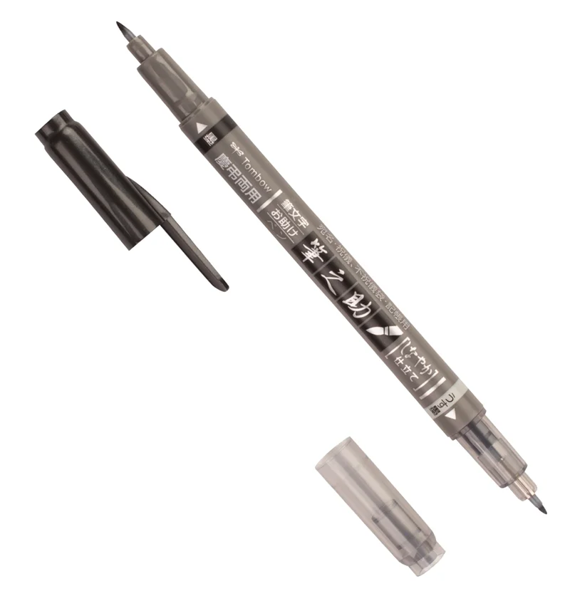 TOMBOW FUDENOSUKE FIRÇA UÇLU ÇİZİM VE KALİGRAFİ KALEMİ ÇİFT UÇLU SİYAH-GRİ T-GCD-121