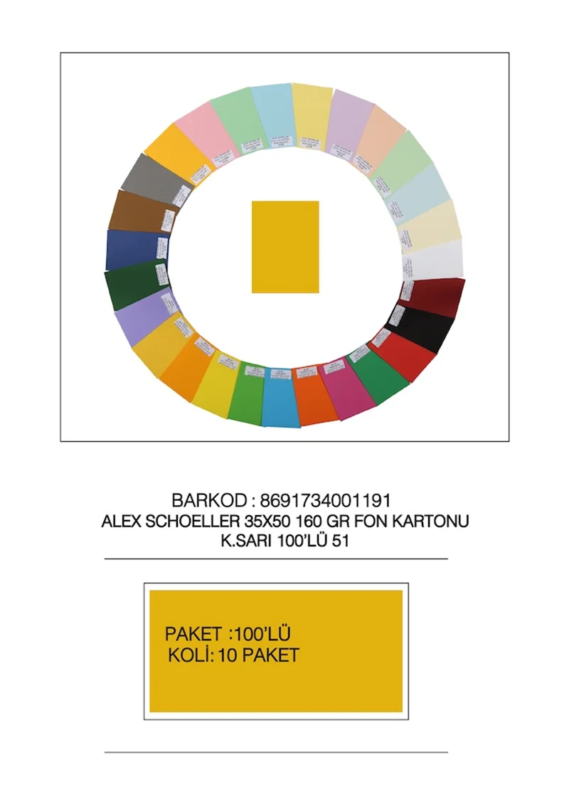 ALEX FON KARTONU 160GR 35X50 KOYU SARI 100 LÜ 51