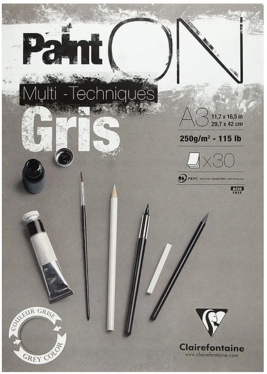 CLAIREFONTAINE ÇİZİM BLOĞU PAINT-ON GREY A3 250 GR 30 YP PO975810