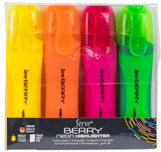SERVE FOSFORLU KALEM BERRY SET  4 LÜ NEON BRFKP4FR