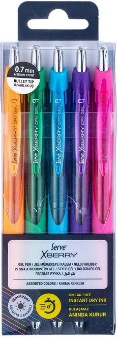 SERVE JEL KALEM XBERRY 0.7 SET 5 Lİ PET SV-XBRGELY0.7B5KRPB