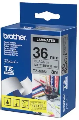 BROTHER PTOUCH ETİKET 36MM MAT GÜMÜŞ-SİYAH TZM961