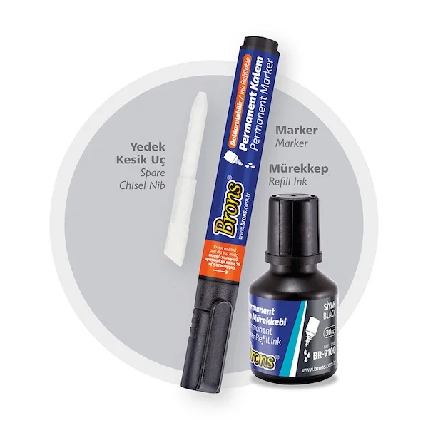 BRONS PERMANENT MARKER KESİK UÇ SET SİYAH BR-9755