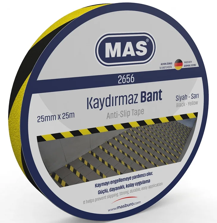MAS KAYDIRMAZ BANT 25 MM x 25 M SARI &amp; SİYAH 2656