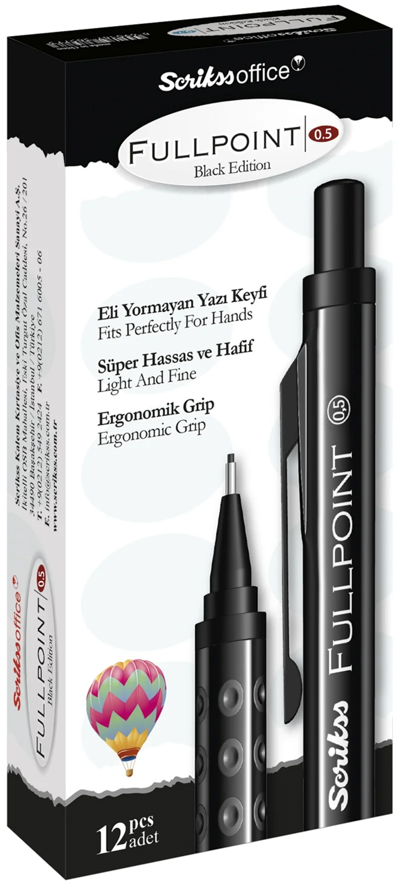 SCRIKSS OFFICE VERSATİL KALEM FULL POINT BLACK EDITION 0.5 KIRMIZI 12 Lİ KUTU