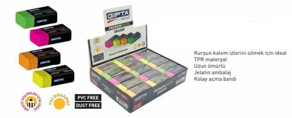 GIPTA K2809 DUST FREE NEON SİLGİ 24'LÜ