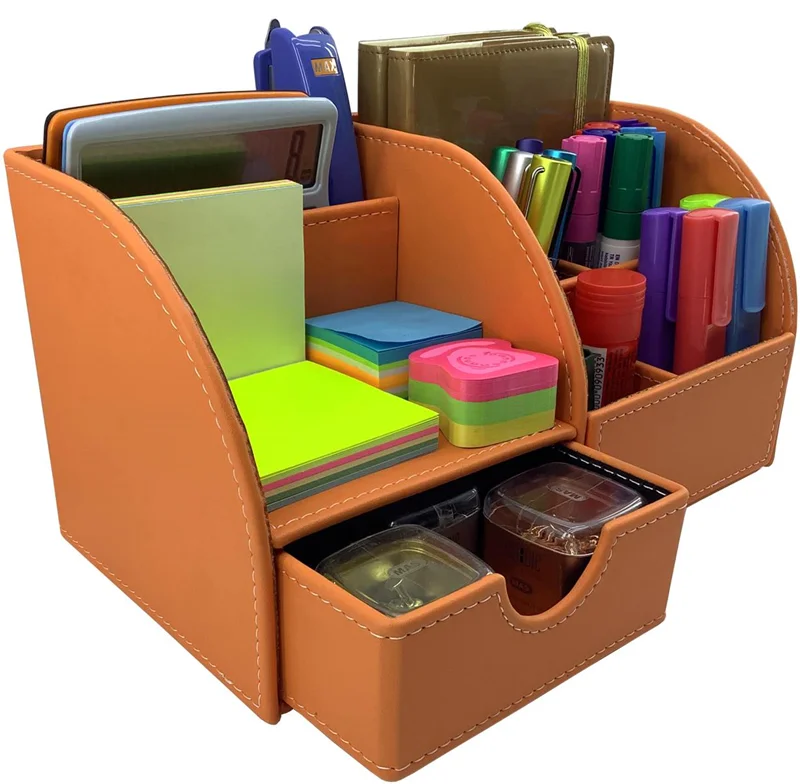 INN DESIGN ORGANİZER ÇEKMECELİ EFSUN SOFT DERİ PASTEL TURUNCU INN-DD-1055