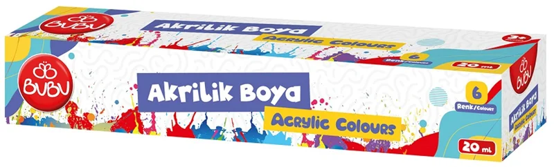BU-BU AKRİLİK BOYA 6 RENK BİRLEŞİK POT 20ML. BUBU-AKR001