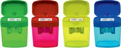 BU-BU ŞEFFAF DİKDÖRTGEN KALEMTIRAŞ ÇİFT DELİKLİ HAZNELİ (4 RENK) BUBU-KT0008