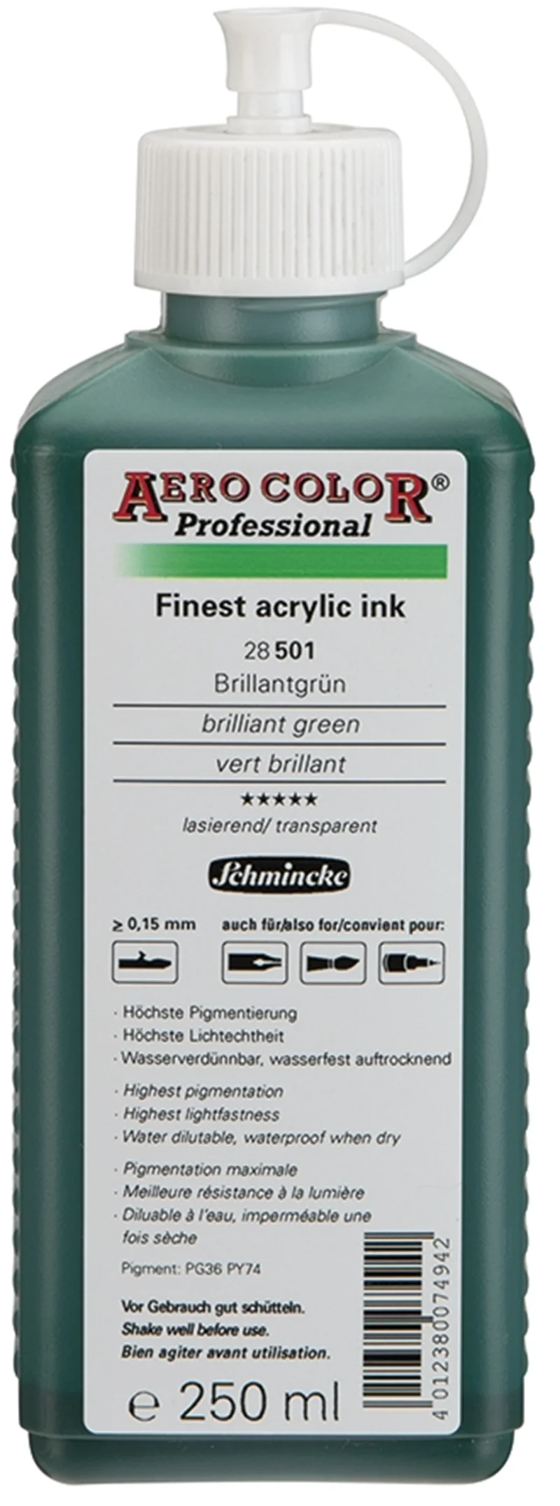 SCHMİNCKE AERO COLOR AKRİLİK MÜREKKEP 250 ML 501 BRİLLİANT GREEN 28501027