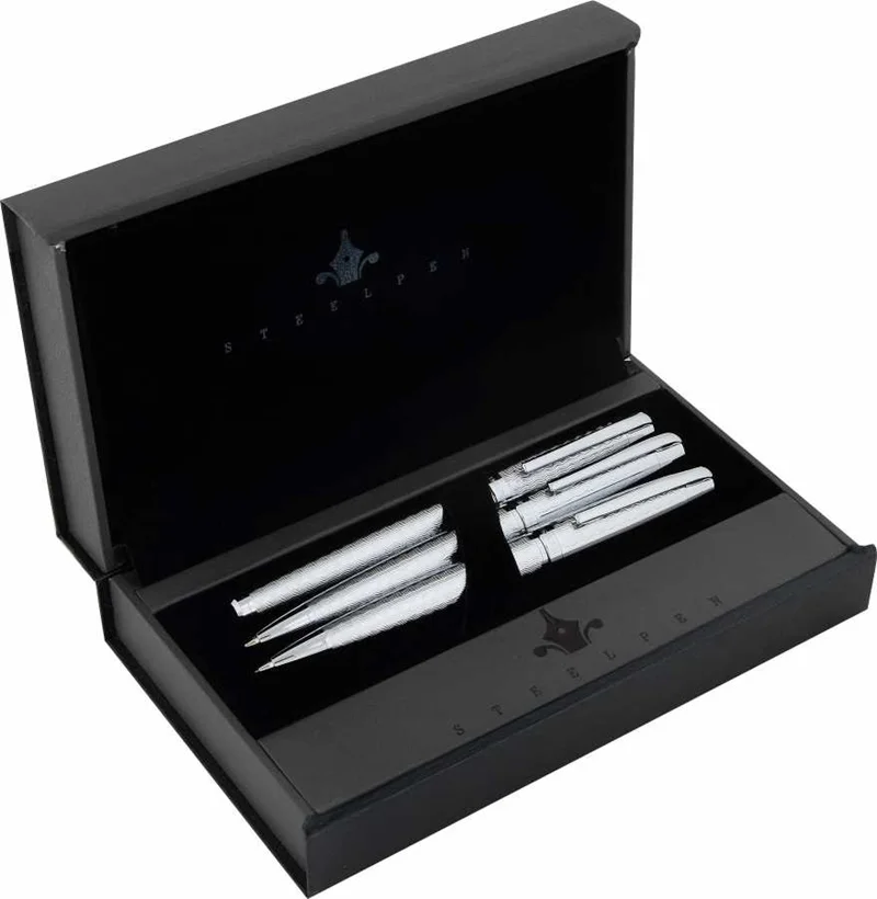 STEELPEN DOLMA KALEM+TÜKENMEZ KALEM SET CARENS SERİSİ PARLAK KROM 264