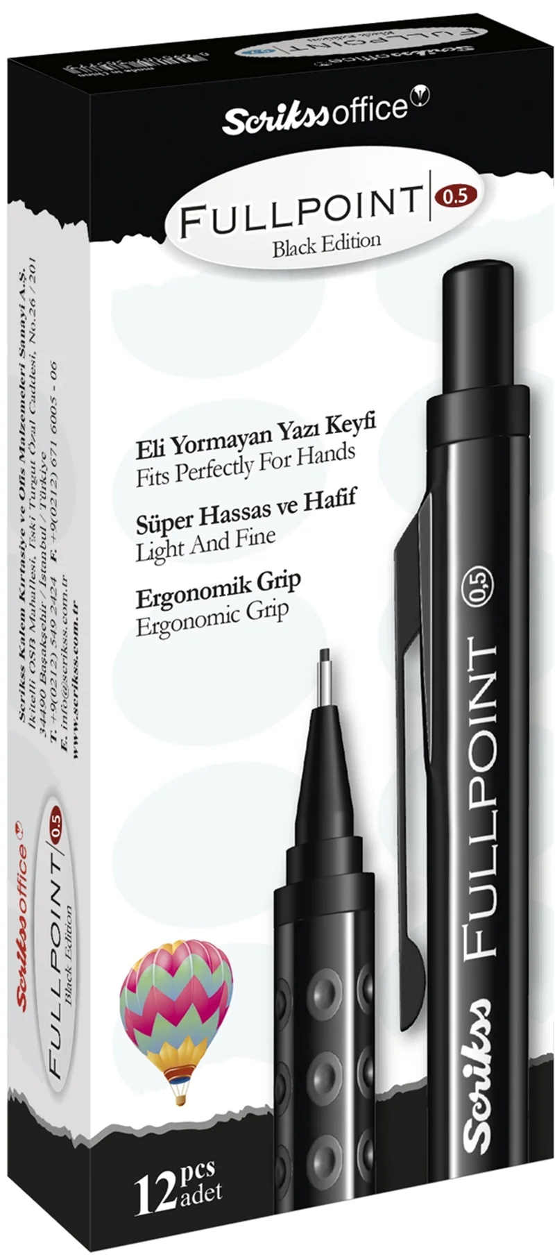 SCRIKSS OFFICE VERSATİL KALEM FULL POINT BLACK EDITION 0.5 SİYAH 12 Lİ KUTU