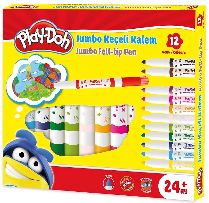 PLAY-DOH KEÇELİ KALEM JUMBO 12 RENK 6 MM PLAY-KE020