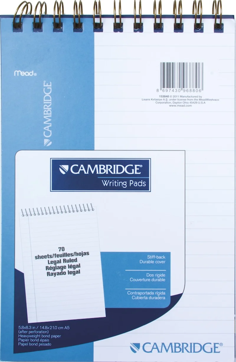 MEAD BLOKNOT CAMBRIDGE SPİRALLİ KARTON KAPAK A5 BEYAZ 70 YP ÇİZGİLİ M-153848