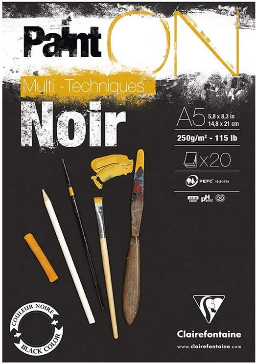 CLAIREFONTAINE ÇİZİM BLOĞU PAINT-ON BLACK A5 250 GR 20 YP PO975168