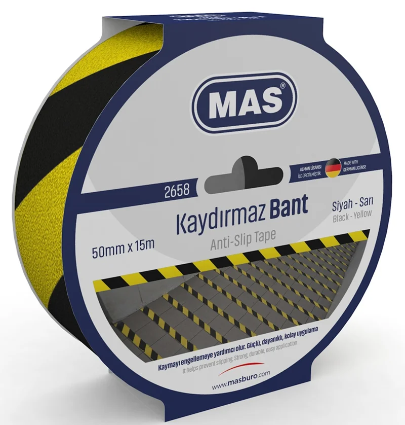 MAS KAYDIRMAZ BANT 50 MM x 15 M SARI &amp; SİYAH 2658