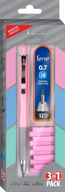 SERVE VERSATİL KALEM STEPS OKUL SETİ 0.7 FOSFORLU ŞEKER PEMBE SV-STEPS07MINSTEPSGSP