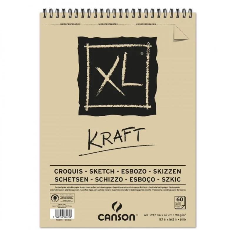 CANSON ÇİZİM BLOĞU XL KRAFT SPİRALLİ A3 90 GR 60 SF BRUN 400039142