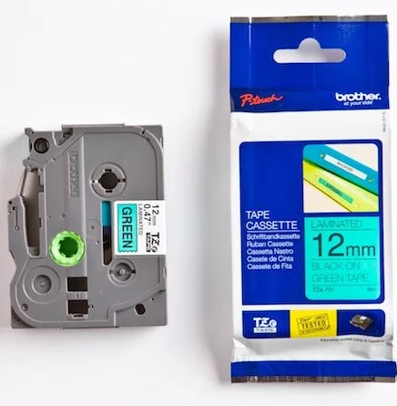 BROTHER PTOUCH ETİKET LAM. 12MM YEŞİL-SİYAH TZ731