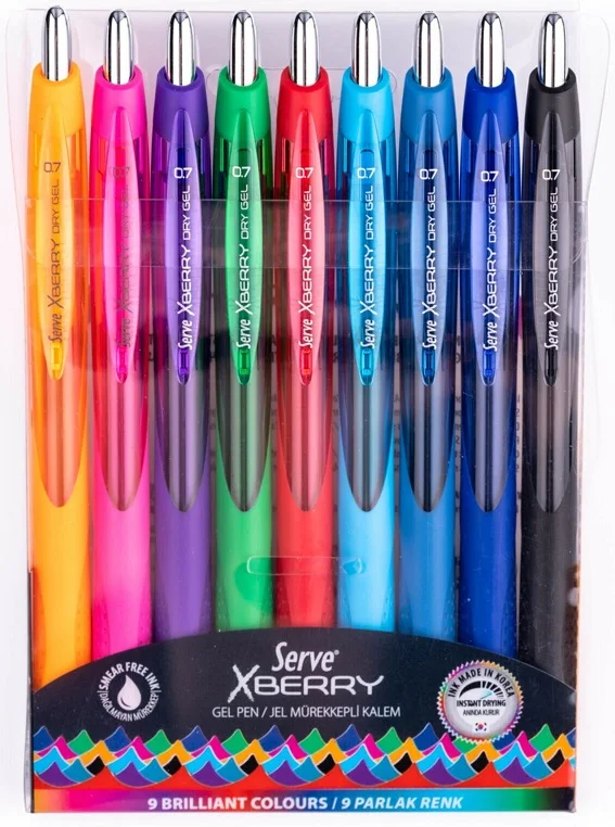 SERVE JEL KALEM XBERRY 0.7 SET 9 LU PET SV-XBRGEL0.7P9KR