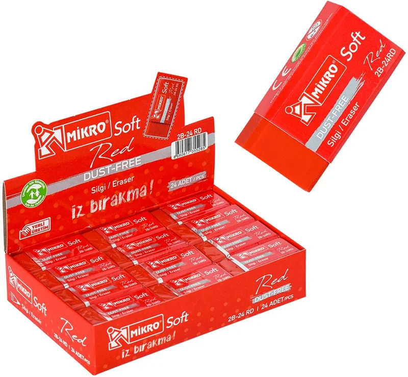 MİKRO SİLGİ 2B-24RD SOFT KIRMIZI 24 LÜ KUTU