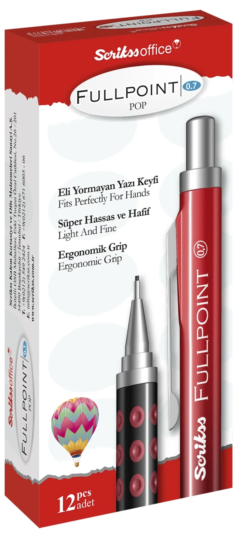 SCRIKSS OFFICE VERSATİL KALEM FULL POINT POP 0.7 PEMBE-SİYAH 12 Lİ KUTU