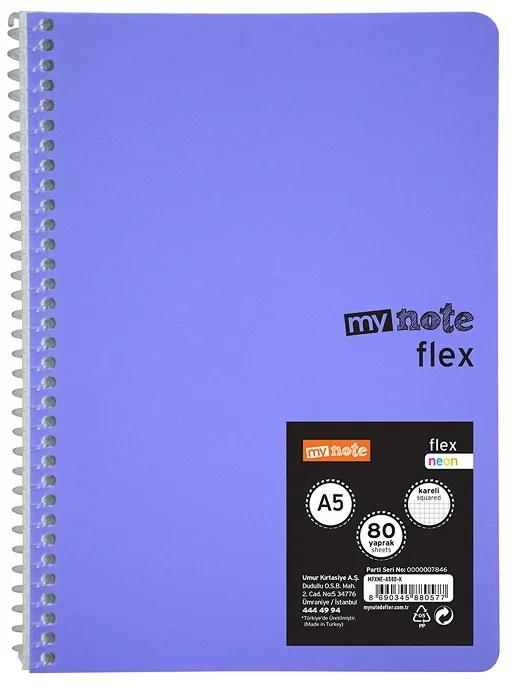MYNOTE DEFTER FLEX NEO PP KAPAK SPİRALLİ A5 100 YP ÇİZGİLİ MFXNE-A5100-Ç