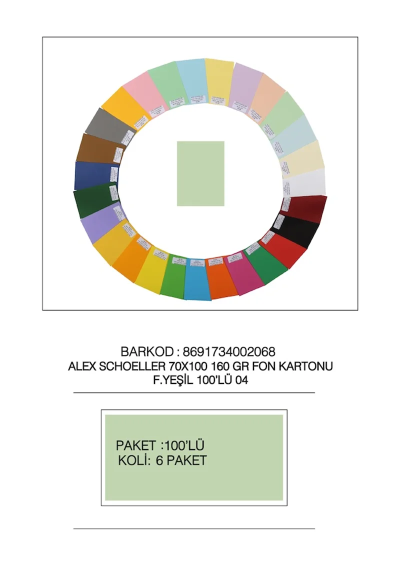 ALEX FON KARTONU 160GR 70X100 FISTIK YEŞ 100LÜ 04