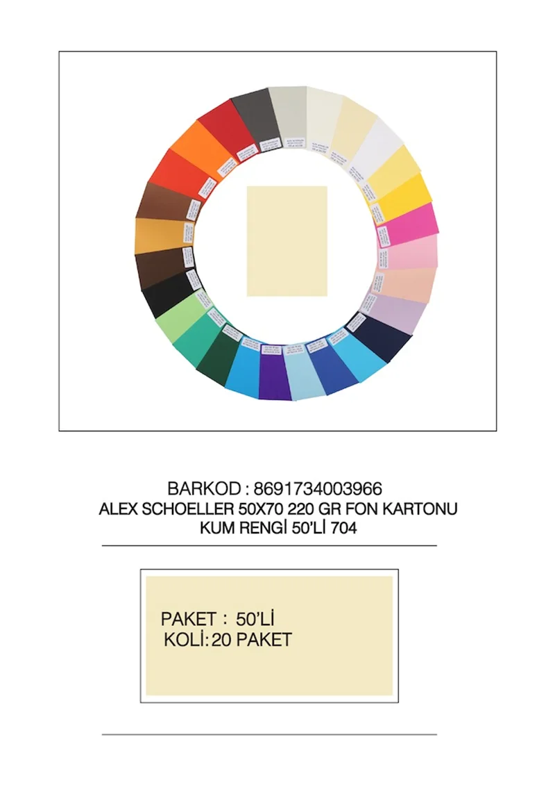 ALEX FON KARTONU 220GR 50X70 KUM RENGİ 50 Lİ 704