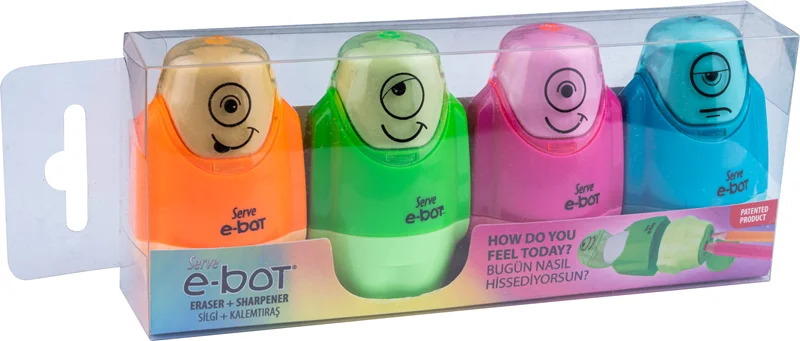 SERVE SİLGİLİ KALEMTIRAŞ E-BOT SET 4 LÜ METALİK SV-EBOTP4KR