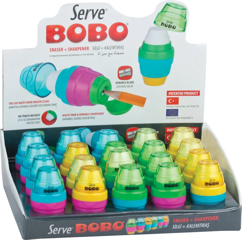 SERVE SİLGİLİ KALEMTIRAŞ BOBO STAND 20 Lİ KARTON SV-BOBO20KT