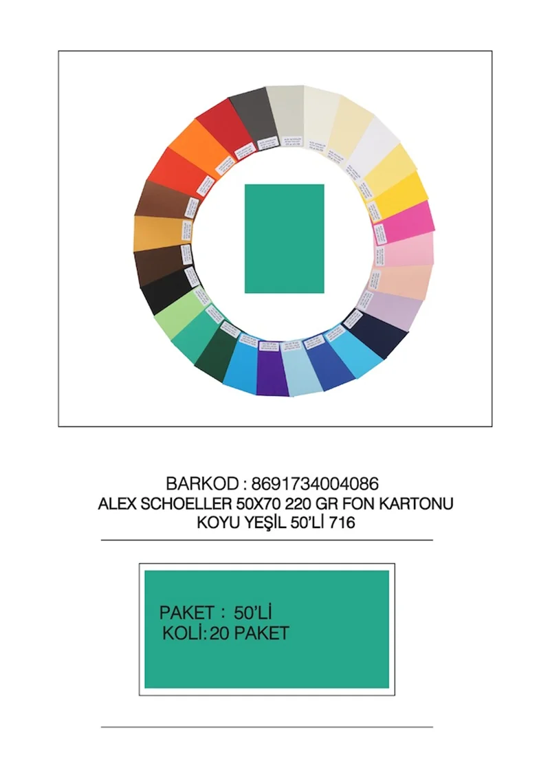 ALEX FON KARTONU 220GR 50X70 K.YEŞİL 50 Lİ 716