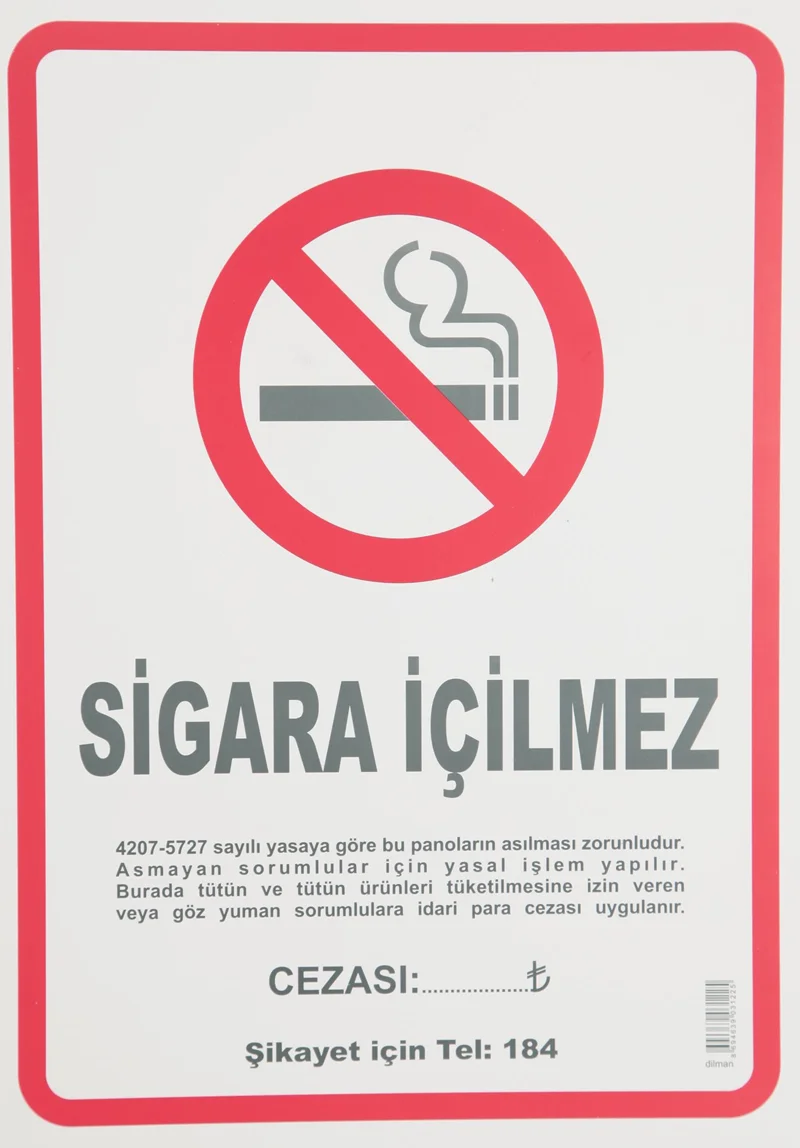 DİLMAN SİGARA İÇİLMEZ LEVHASI 25x35 24 LÜ 3122