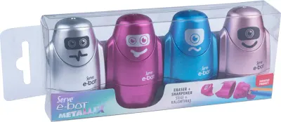 SERVE SİLGİLİ KALEMTIRAŞ E-BOT SET 4 LÜ METALİK SV-EBOTP4MTKR