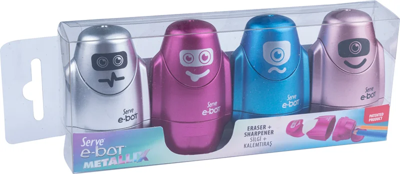 SERVE SİLGİLİ KALEMTIRAŞ E-BOT SET 4 LÜ METALİK SV-EBOTP4MTKR