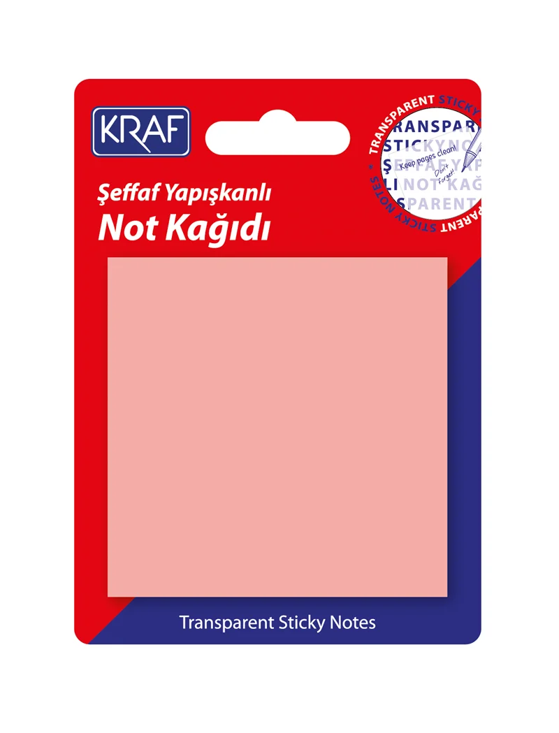 KRAF YAPIŞKANLI NOT KAĞIDI 76x76   50 YP ŞEFFAF PEMBE 7676TR