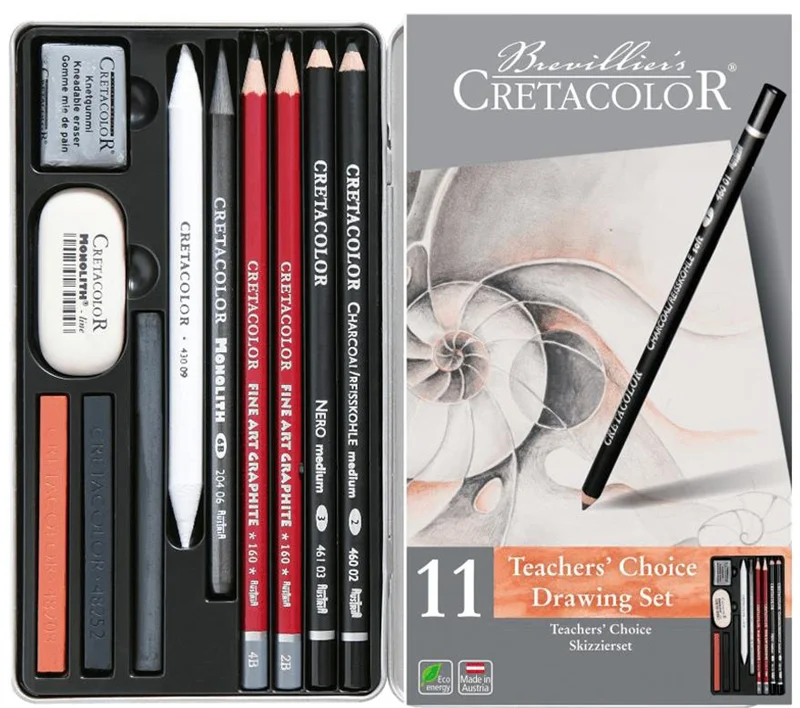 CRETACOLOR TEACHER'S CHOİCE BEGİNNER DRAWİNG SET TEMEL ÇİZİM SETİ METAL KUTU 11 PARÇA 40033
