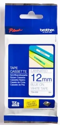 BROTHER PTOUCH ETİKET 12MM BEYAZ-MAVİ 12TZE233
