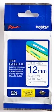 BROTHER PTOUCH ETİKET 12MM BEYAZ-MAVİ 12TZE233
