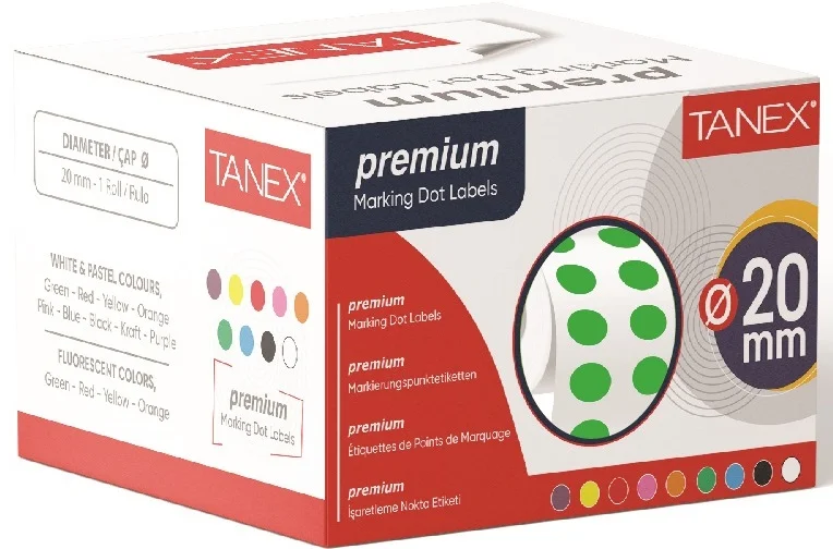 TANEX NOKTA ETİKETİ 20 MM 2500 LÜ YEŞİL TEKLİ KUTU