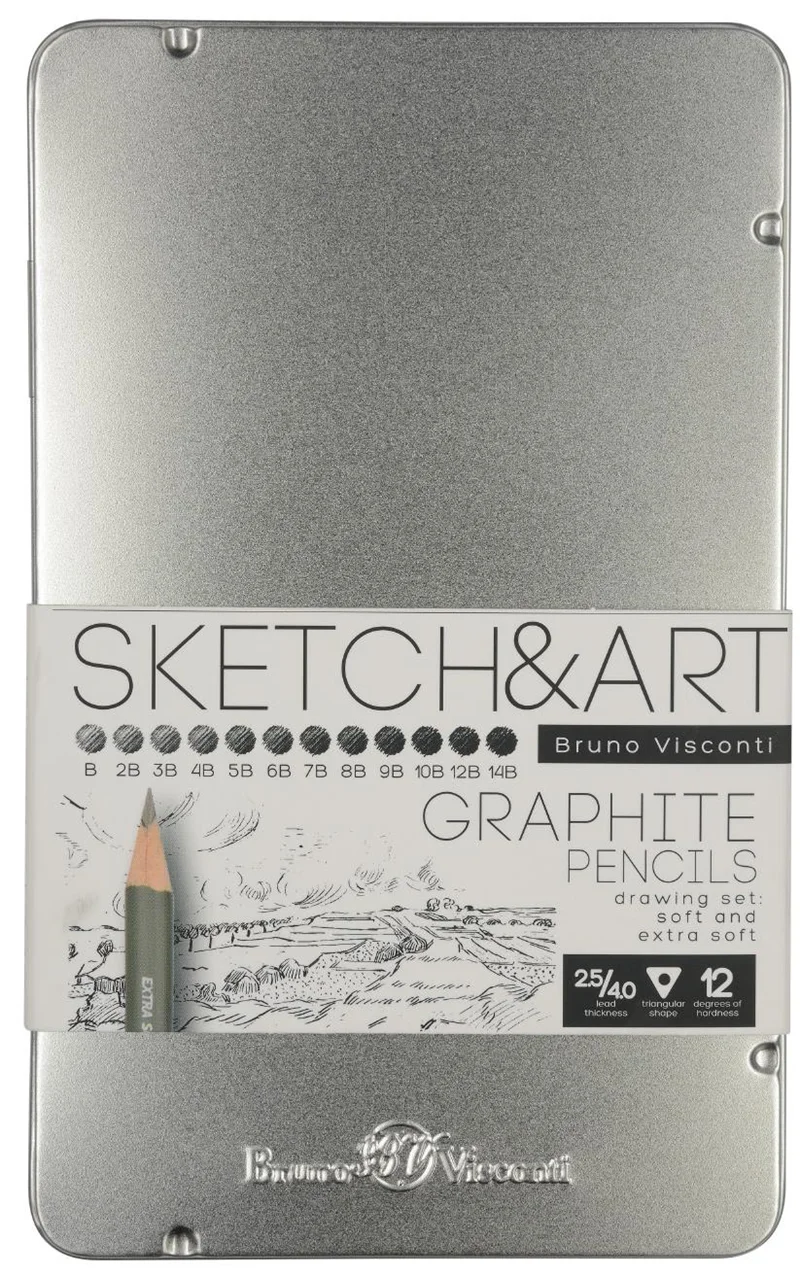 BRUNO VISCONTI KURŞUN KALEM DERECELİ KALEM SETİ SKETCH & ART METAL KUTU 12 Lİ (B-14B) 21-0066