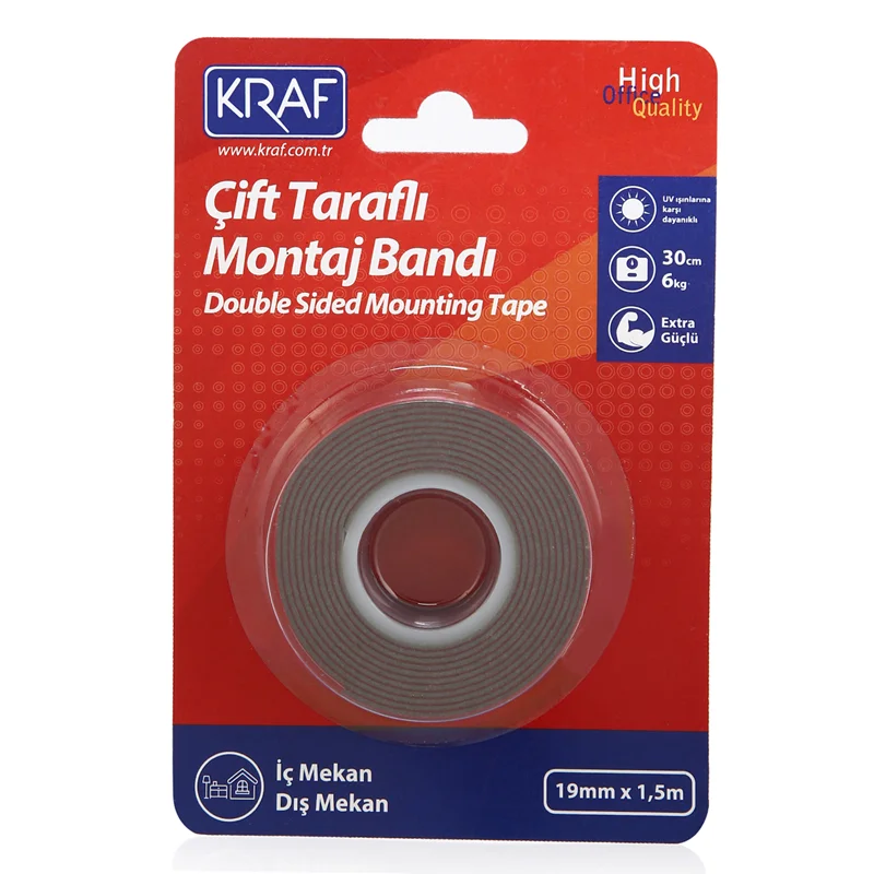 KRAF MONTAJ BANDI 2520G ÇİFT TARAFLI EXTRA GÜÇLÜ DIŞ MEKAN 19mm x 1.5m