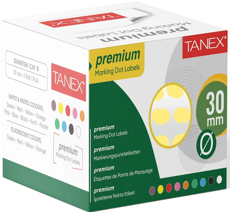 TANEX NOKTA ETİKETİ 30 MM 2000 Lİ SARI TEKLİ KUTU
