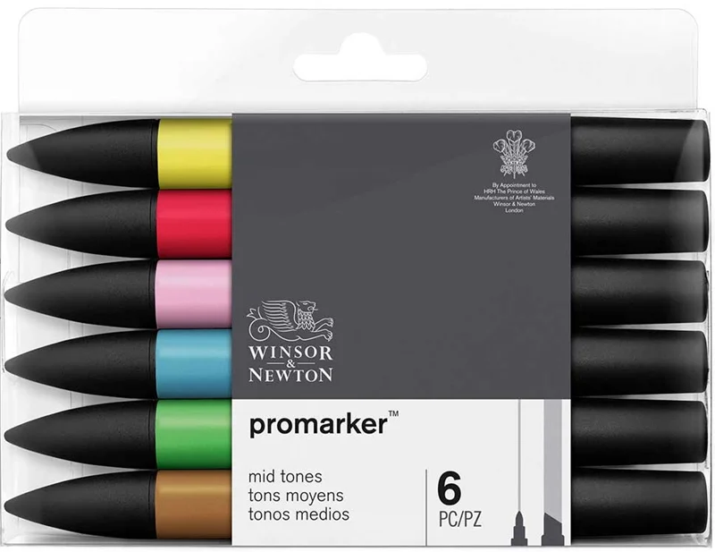 W&amp;N PROMARKER KALEM SET 6 RENK MID TONES (ARA TONLAR) WN-0290112